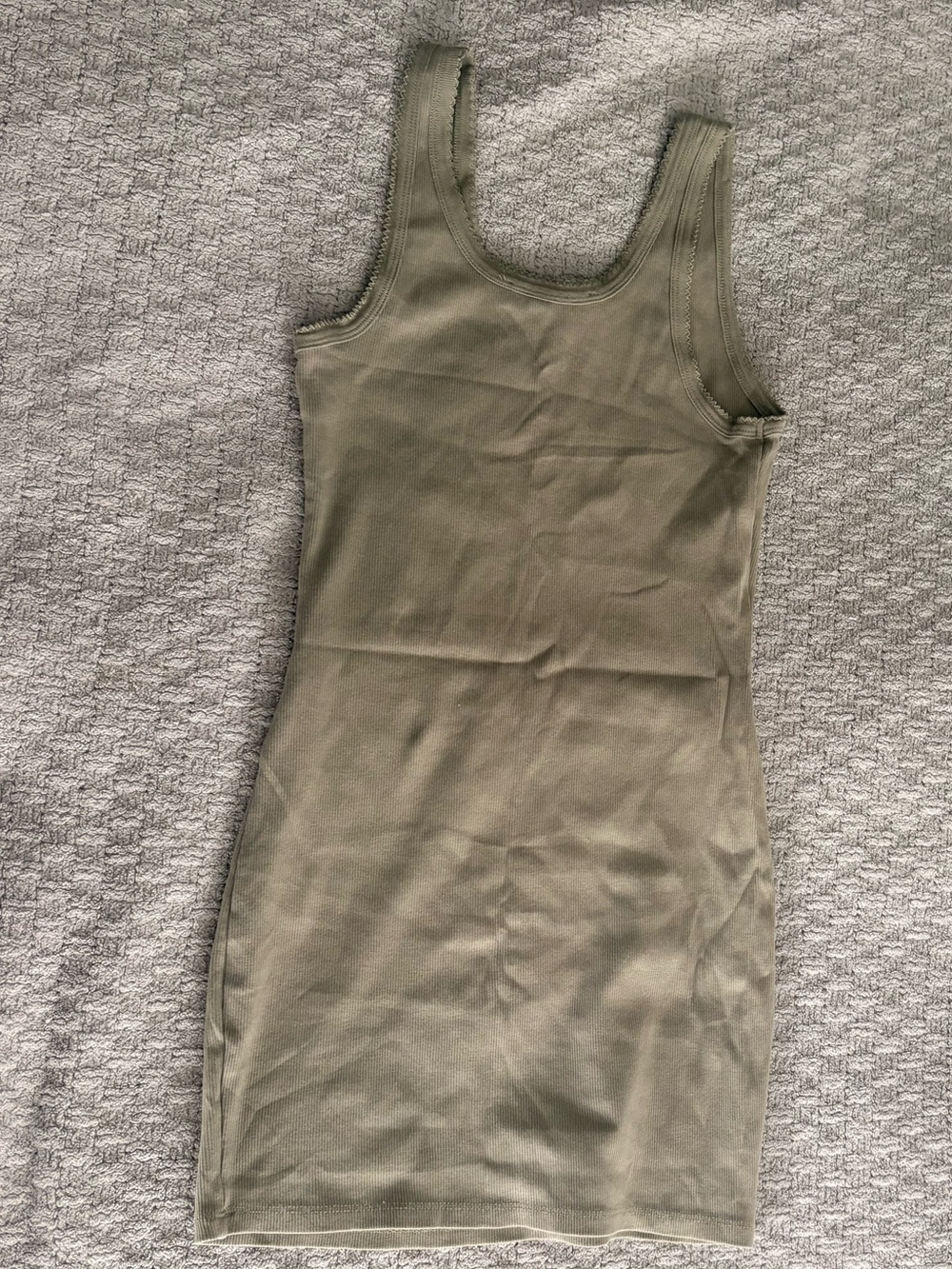 Bershka Olive Green Ribbed Tank Dress